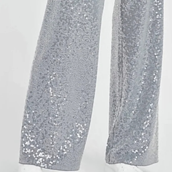NWT Express High Waist Silver Sequins Wide Leg Pant in Heather Gray | Size M - Picture 4 of 11
